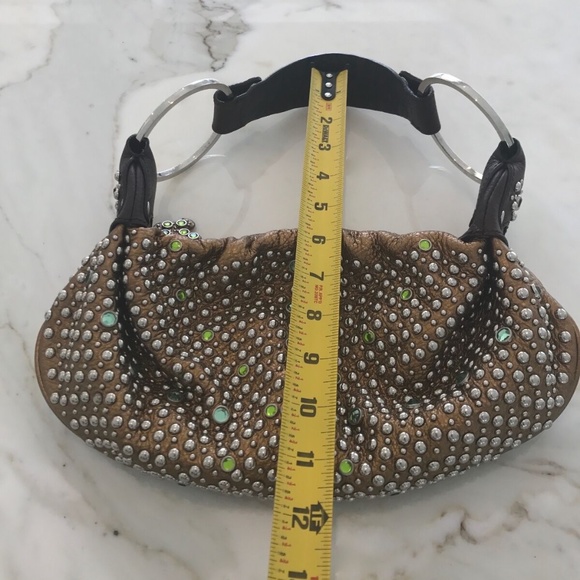 G SERIES BRONZE LEATHER CRYSTAL EMBELLISHED STUD CLUTCH BAG - Picture 15 of 16